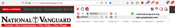 NoScript addon on the National Vanguard website