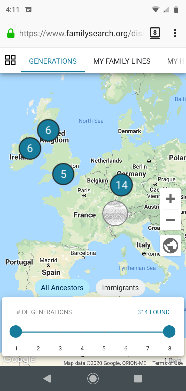 My ancestor map for Europe